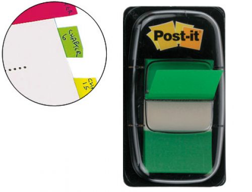 Bandas separadoras post-it index 3m, 25,4x43,1 mm verde dispensador de 50 unidades , Post-it , 14535 , 0021200707537